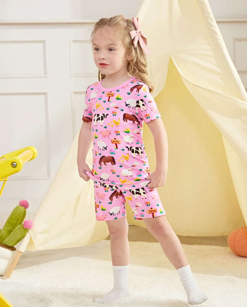 Happy Farm Short Two-Piece Pajama Set, happy farm bamboo short two piece pjs lifestyle 01