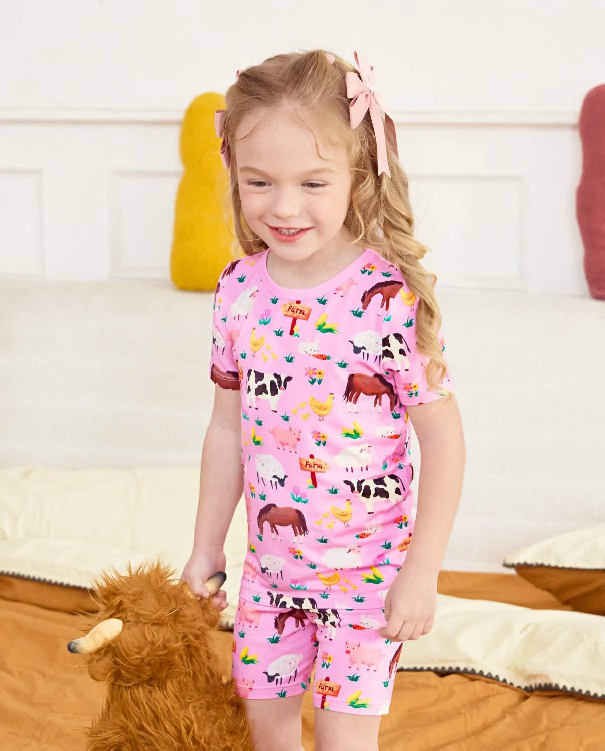 Happy Farm Short Two-Piece Pajama Set, happy farm bamboo short two piece pjs lifestyle 02