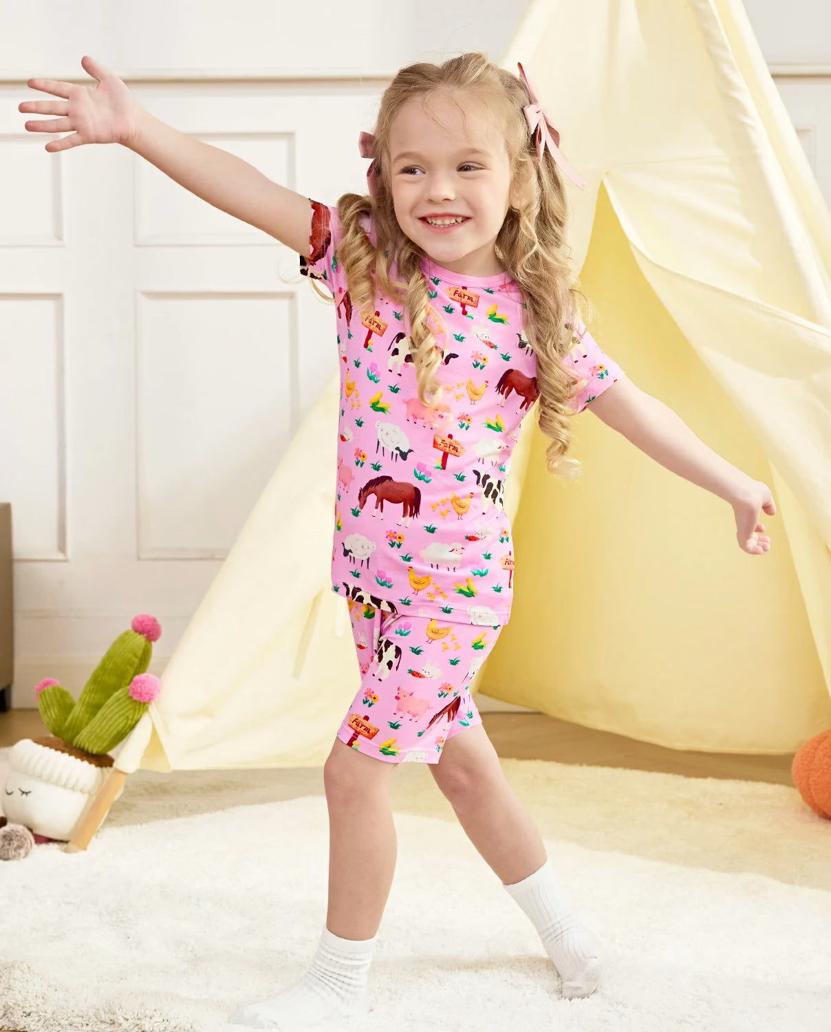 Happy Farm Short Two-Piece Pajama Set, happy farm bamboo short two piece pjs lifestyle 03