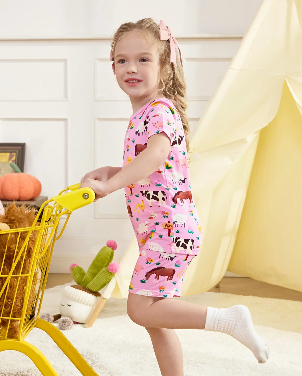 Happy Farm Short Two-Piece Pajama Set, happy farm bamboo short two piece pjs lifestyle 04