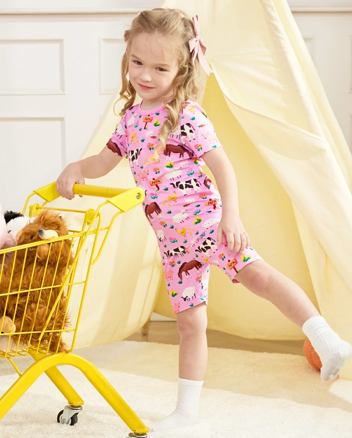 Happy Farm Short Two-Piece Pajama Set, happy farm bamboo short two piece pjs lifestyle 05