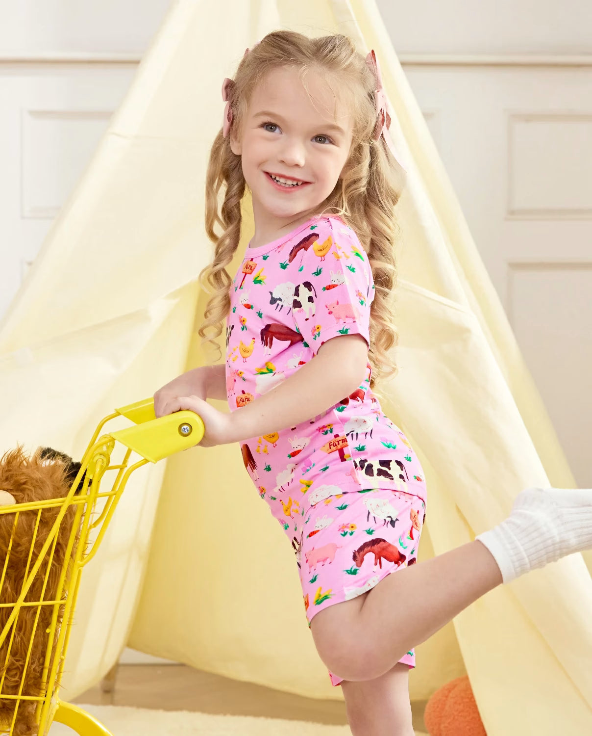 Happy Farm Short Two-Piece Pajama Set, happy farm bamboo short two piece pjs lifestyle 07