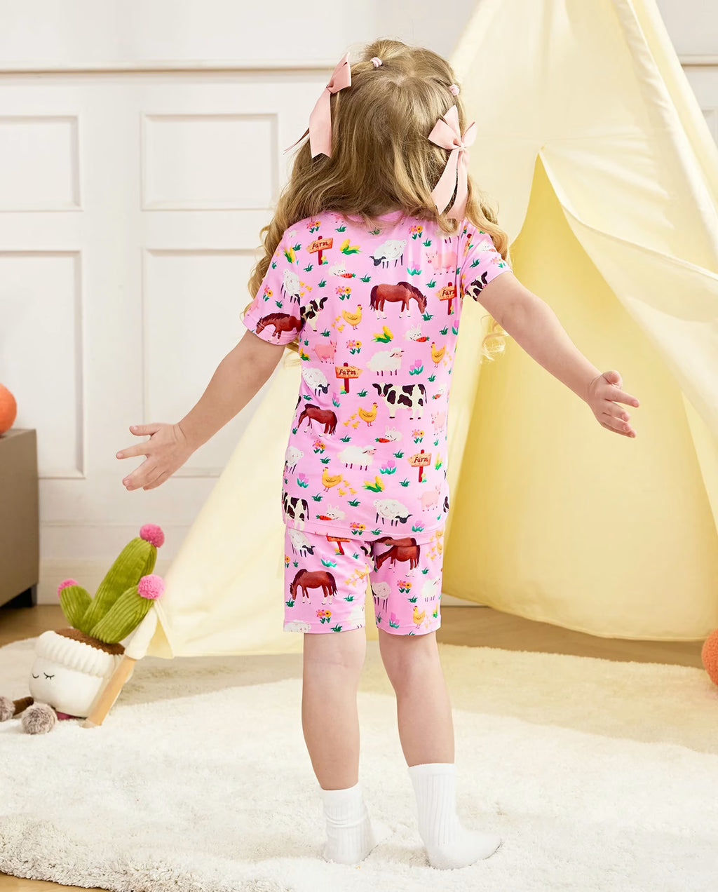 Happy Farm Short Two-Piece Pajama Set, happy farm bamboo short two piece pjs lifestyle 08