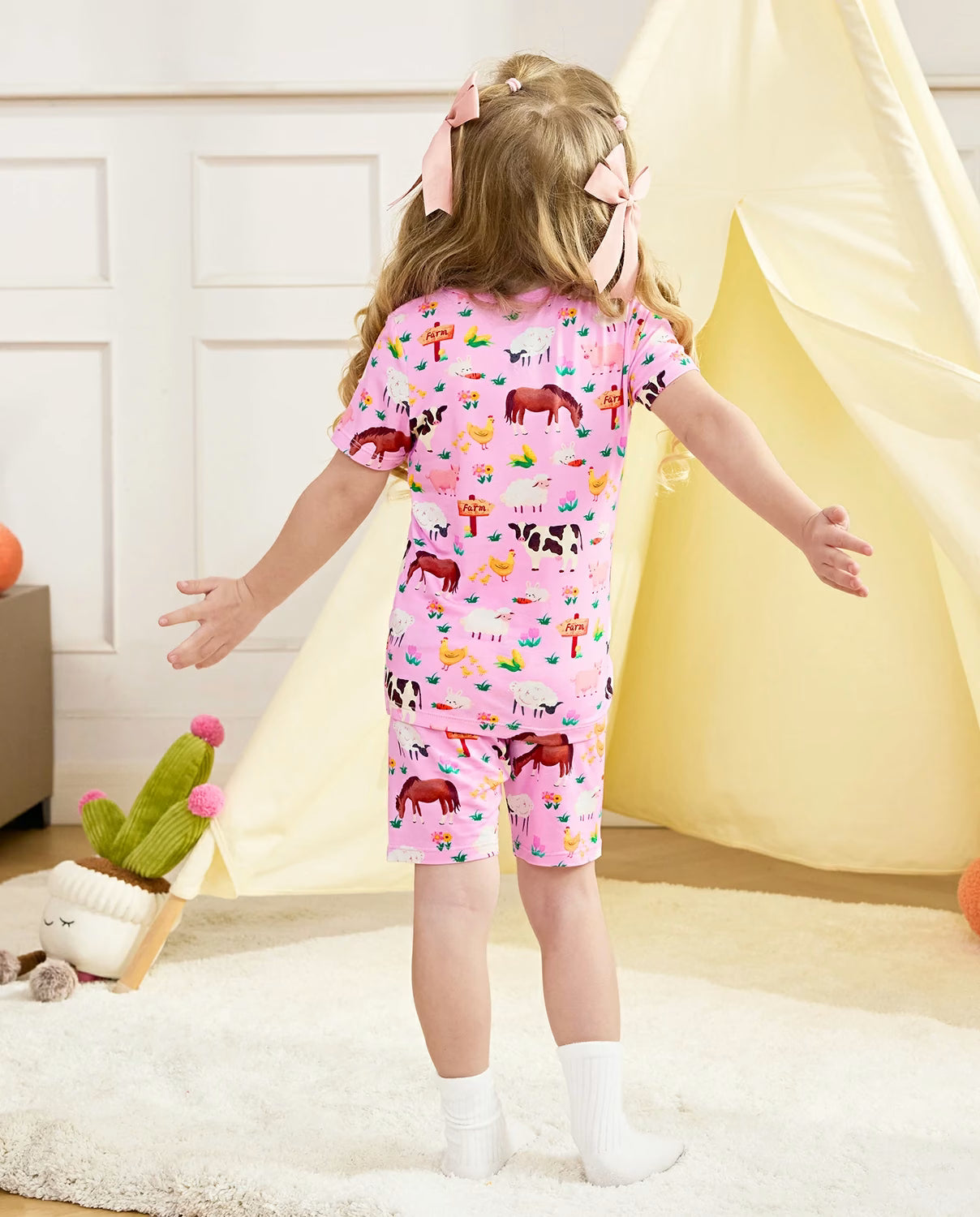 Happy Farm Short Two-Piece Pajama Set, happy farm bamboo short two piece pjs lifestyle 08