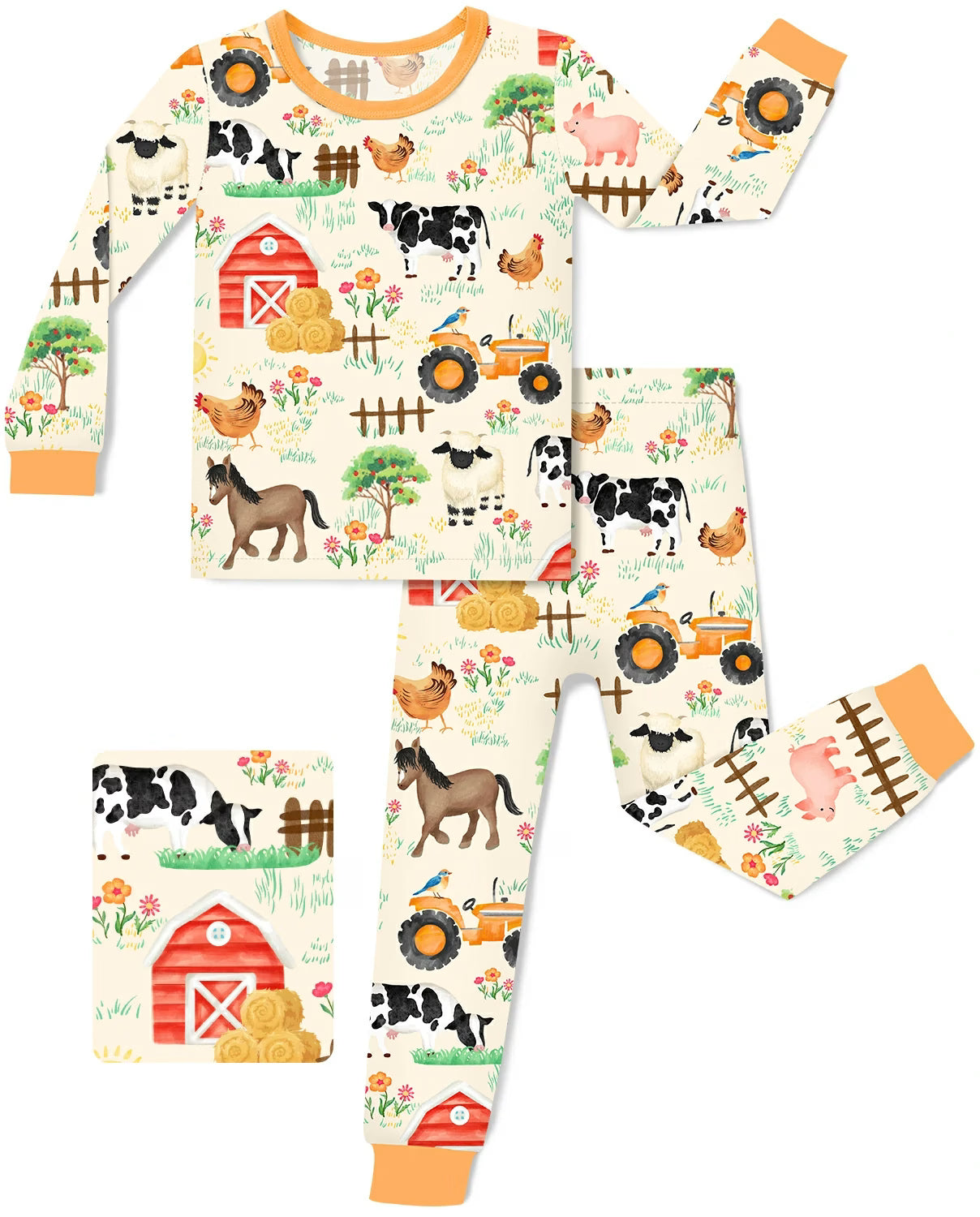 Happy Farmyard Long Two-Piece Pajama Set, happy farmyard bamboo long two piece pajama set main