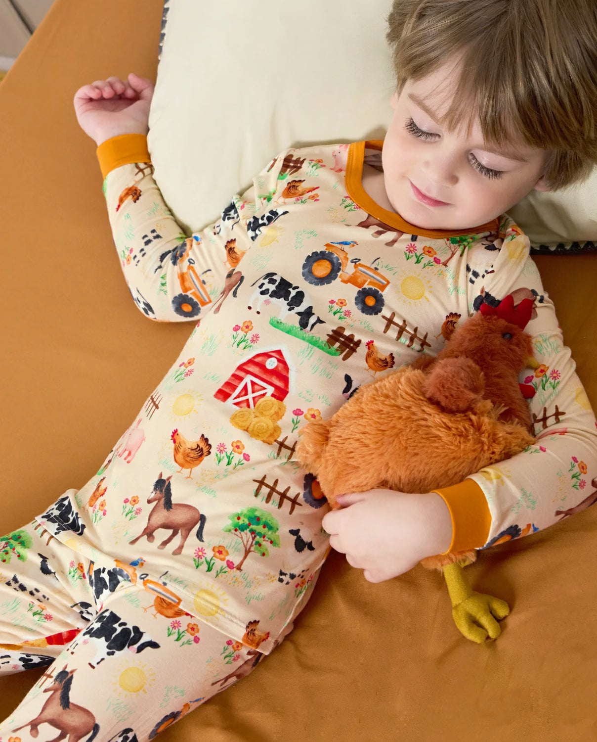 Happy Farmyard Long Two-Piece Pajama Set, happy farmyard bamboo long two piece pjs lifestyle 01 1