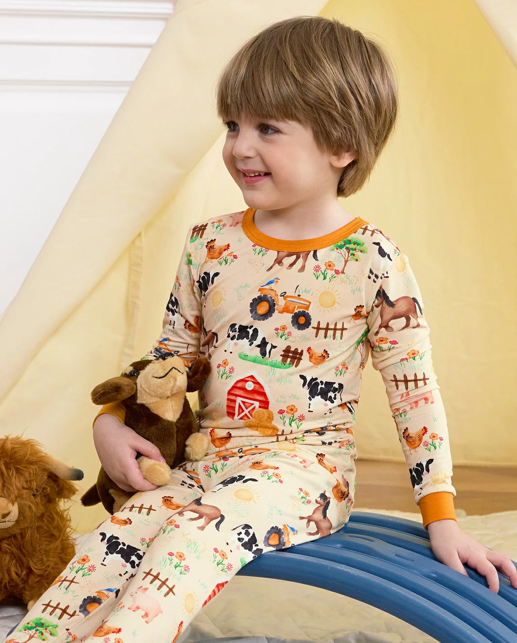 Happy Farmyard Long Two-Piece Pajama Set, happy farmyard bamboo long two piece pjs lifestyle 03 1