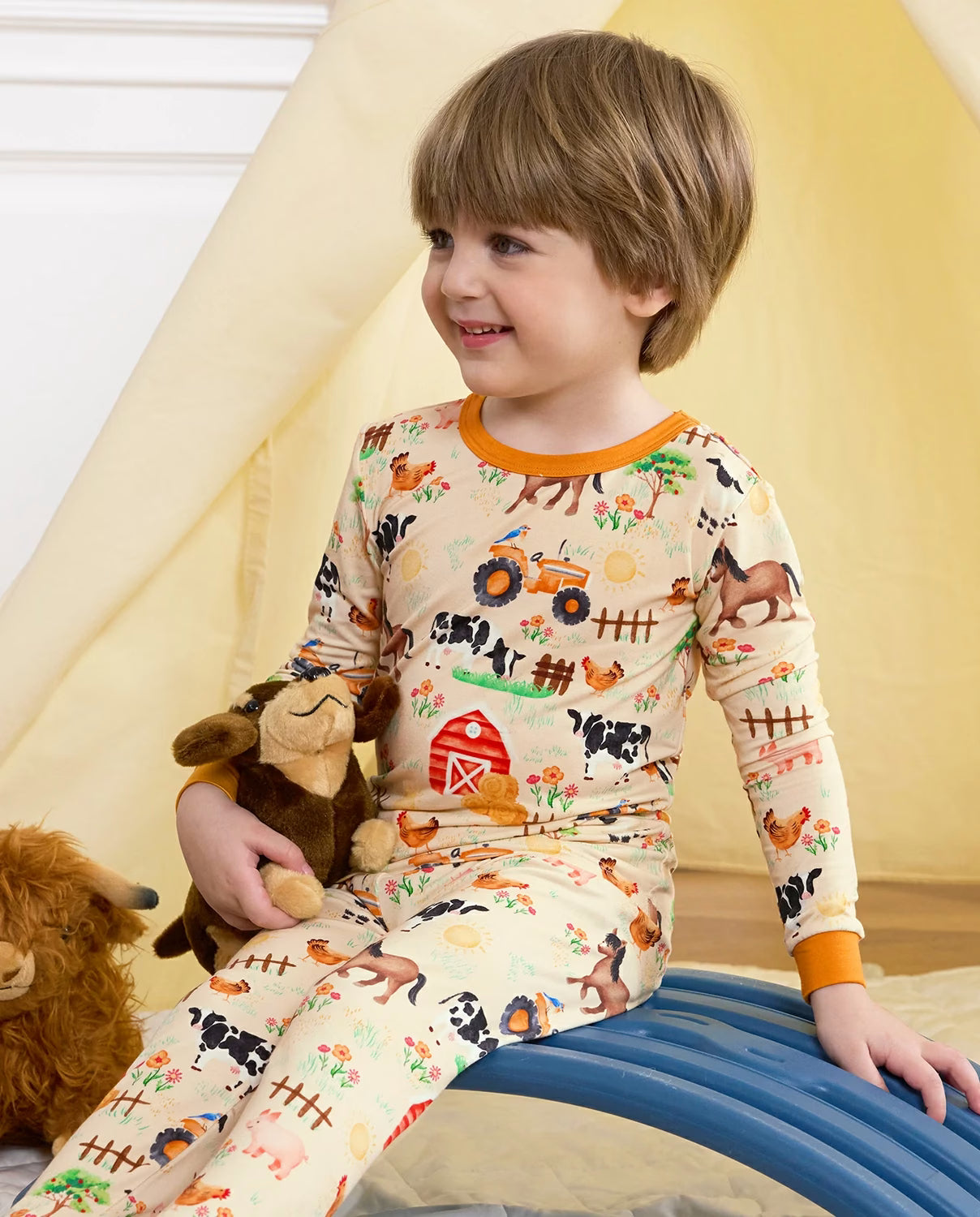 Happy Farmyard Long Two-Piece Pajama Set, happy farmyard bamboo long two piece pjs lifestyle 03 1