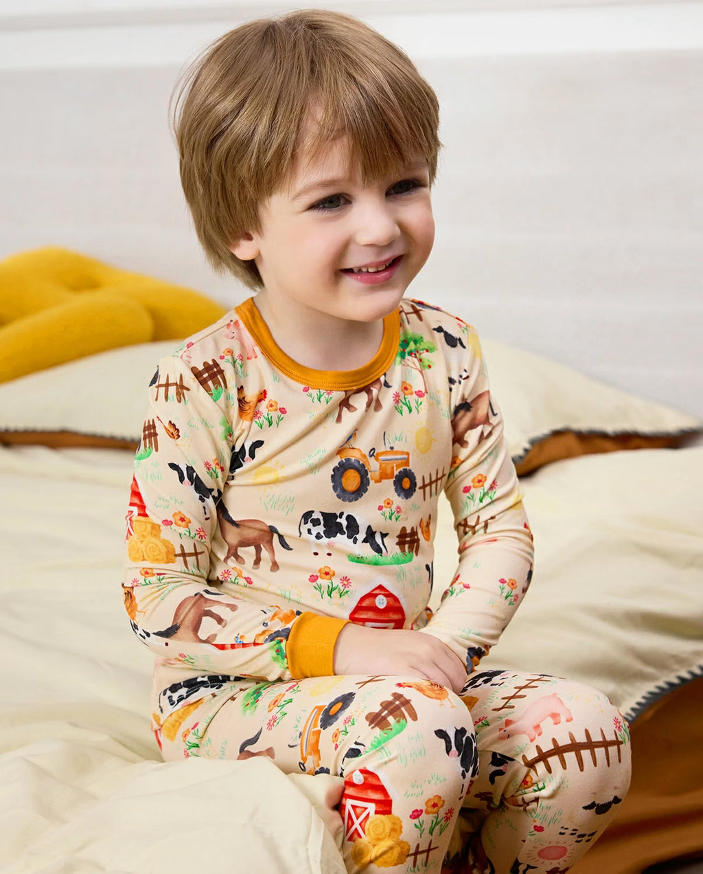 Happy Farmyard Long Two-Piece Pajama Set, happy farmyard bamboo long two piece pjs lifestyle 04 1