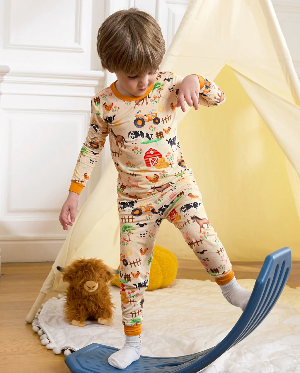 Happy Farmyard Long Two-Piece Pajama Set, happy farmyard bamboo long two piece pjs lifestyle 05 1