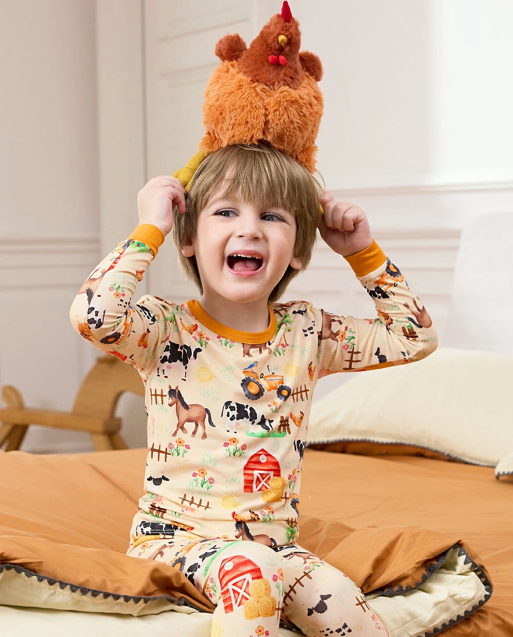 Happy Farmyard Long Two-Piece Pajama Set, happy farmyard bamboo long two piece pjs lifestyle 07 1