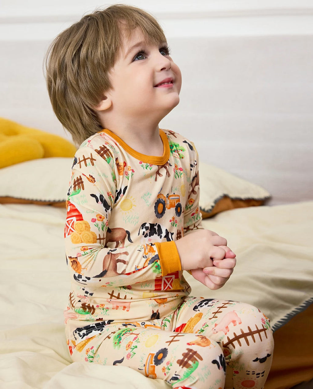 Happy Farmyard Long Two-Piece Pajama Set, happy farmyard bamboo long two piece pjs lifestyle 08 1
