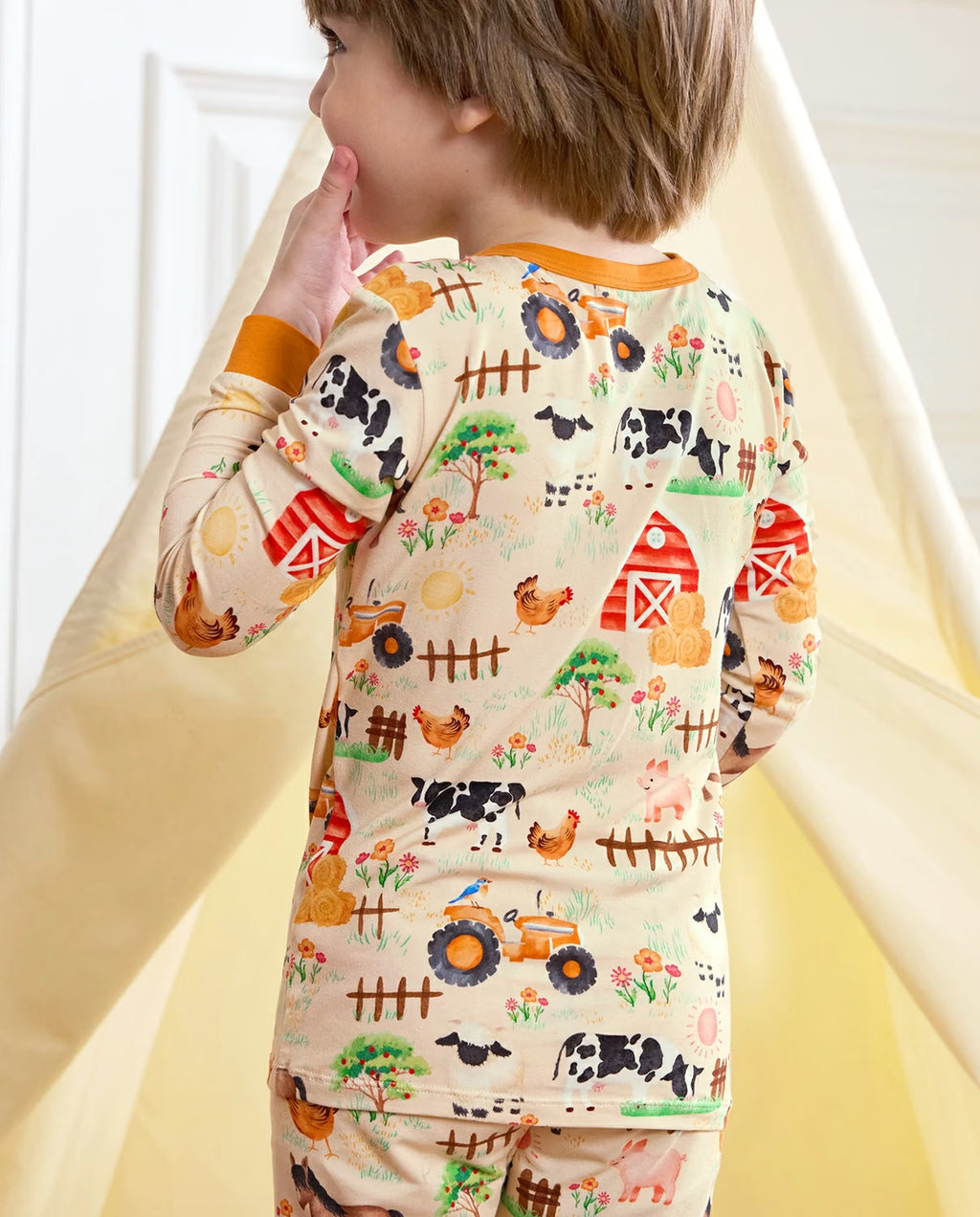 Happy Farmyard Long Two-Piece Pajama Set, happy farmyard bamboo long two piece pjs lifestyle 10