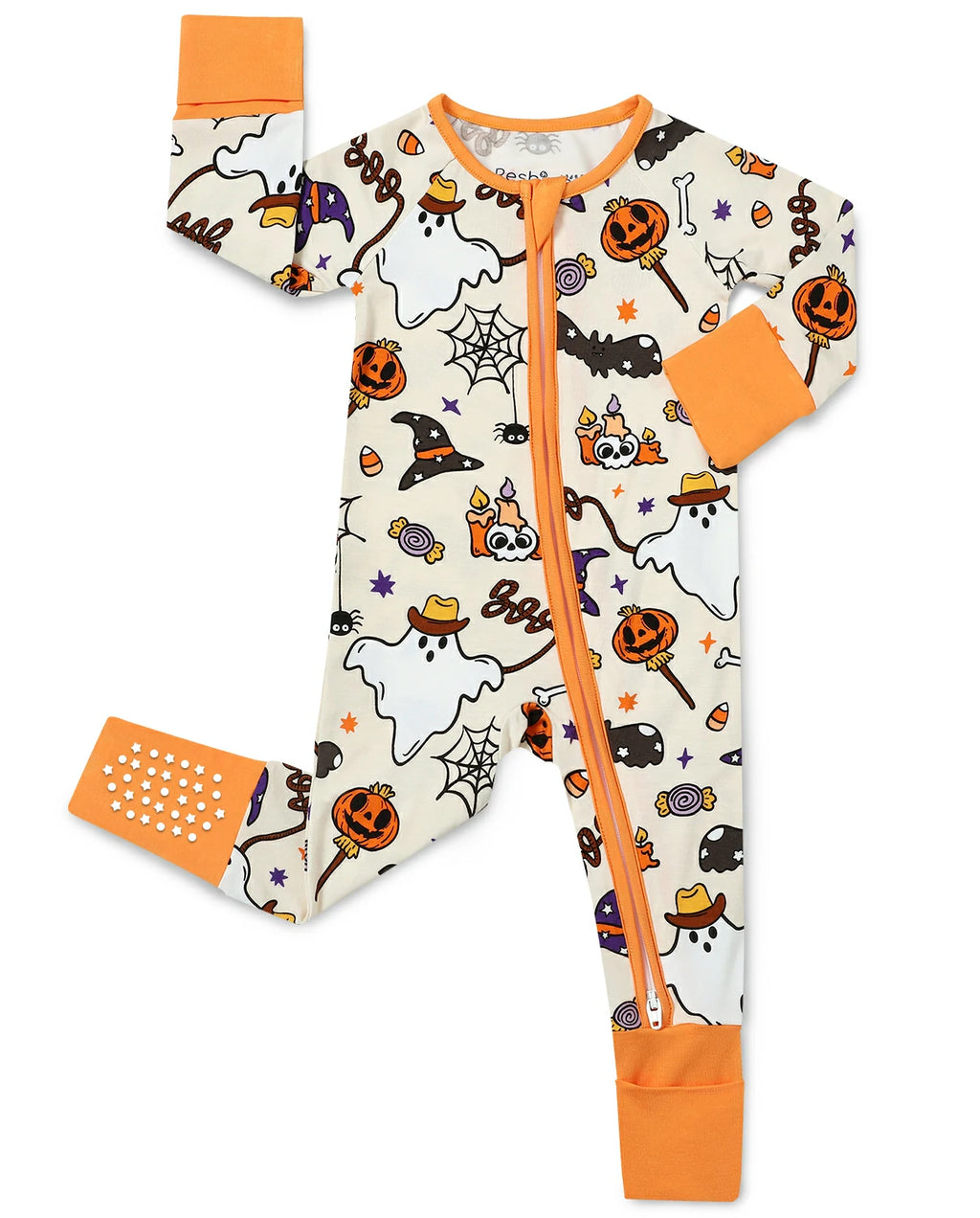 Happy Hallowboo Bamboo Zippy with ghost pumpkin bat and candy Halloween print