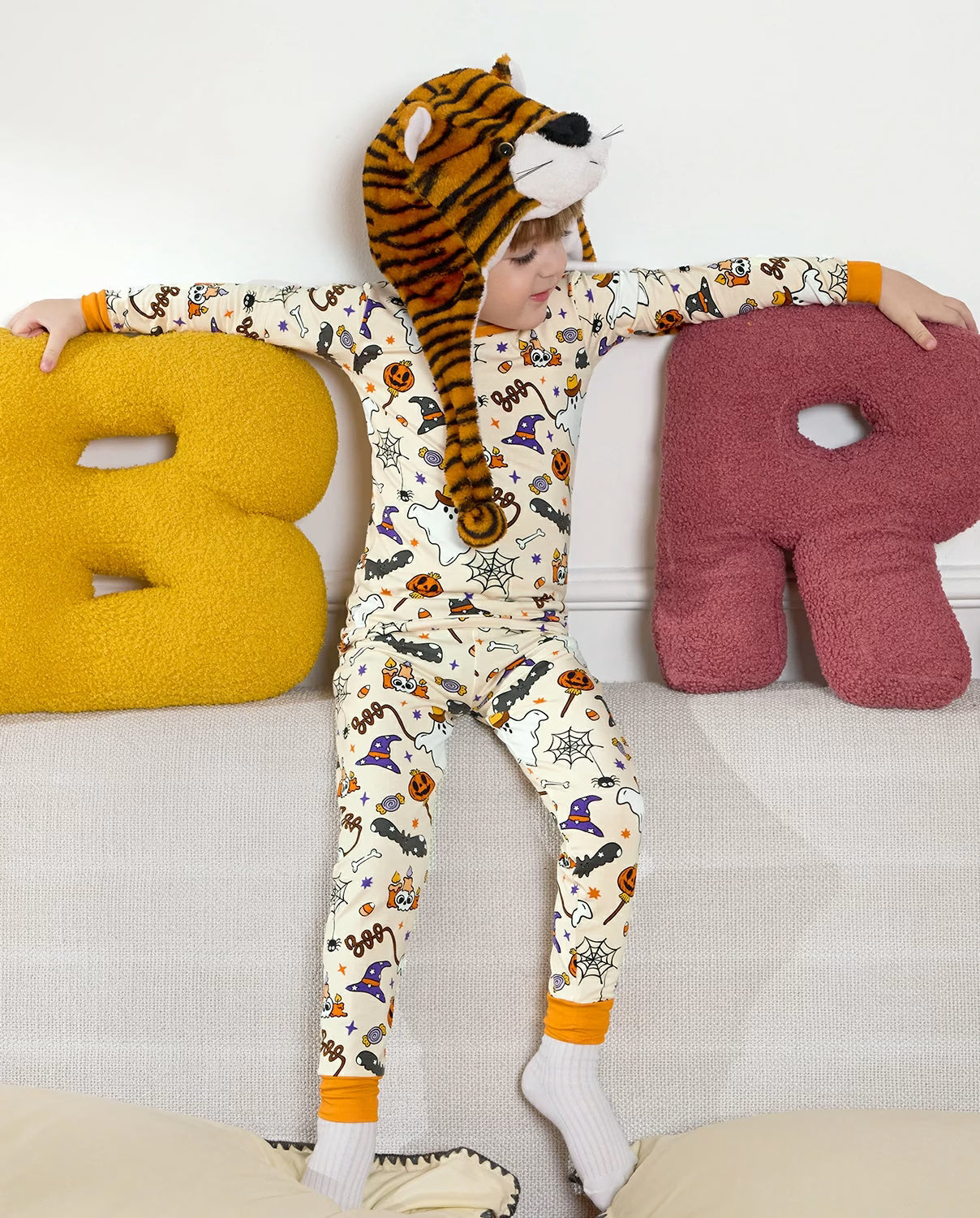 Happy Hallowboo Long Two-Piece Pajama Set, happy hallowboo club bamboo two piece pjs lifestyle 3