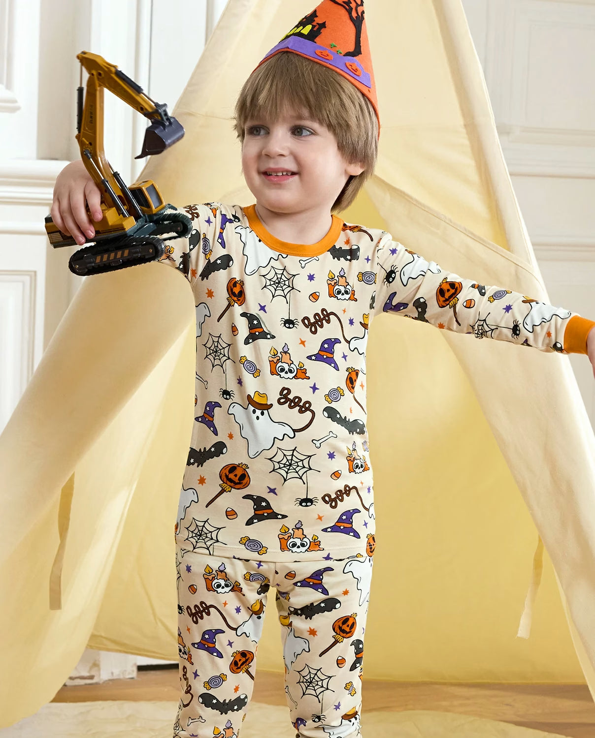 Happy Hallowboo Long Two-Piece Pajama Set, happy hallowboo club bamboo two piece pjs lifestyle 5