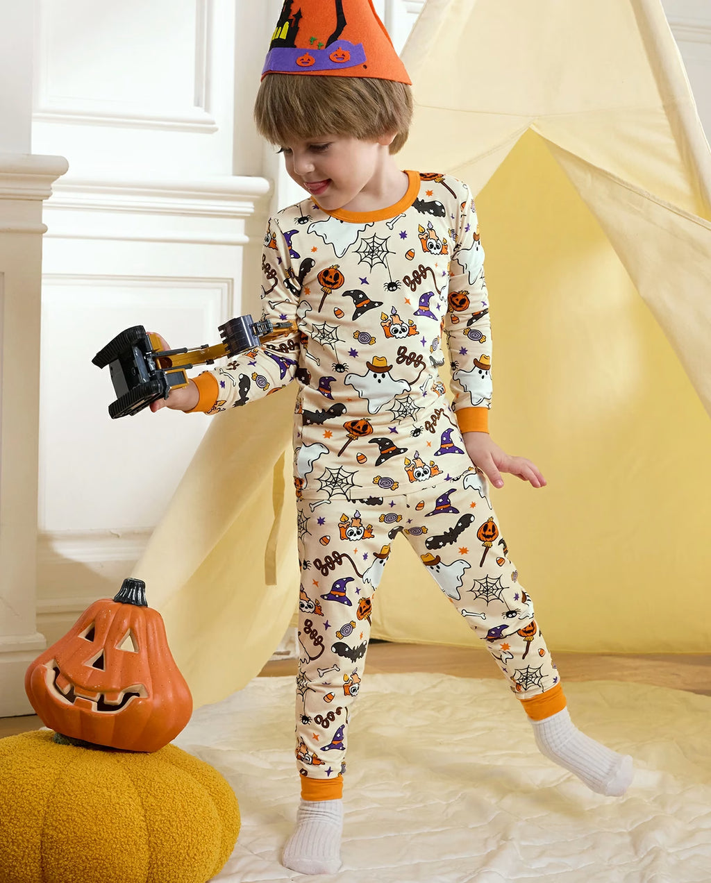 Happy Hallowboo Long Two-Piece Pajama Set, happy hallowboo club bamboo two piece pjs lifestyle 6