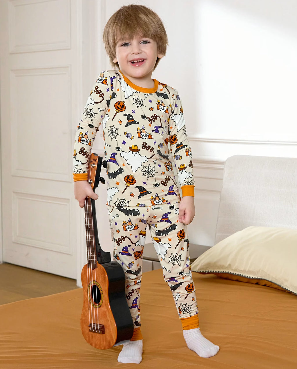 Happy Hallowboo Long Two-Piece Pajama Set, happy hallowboo club bamboo two piece pjs lifestyle 8