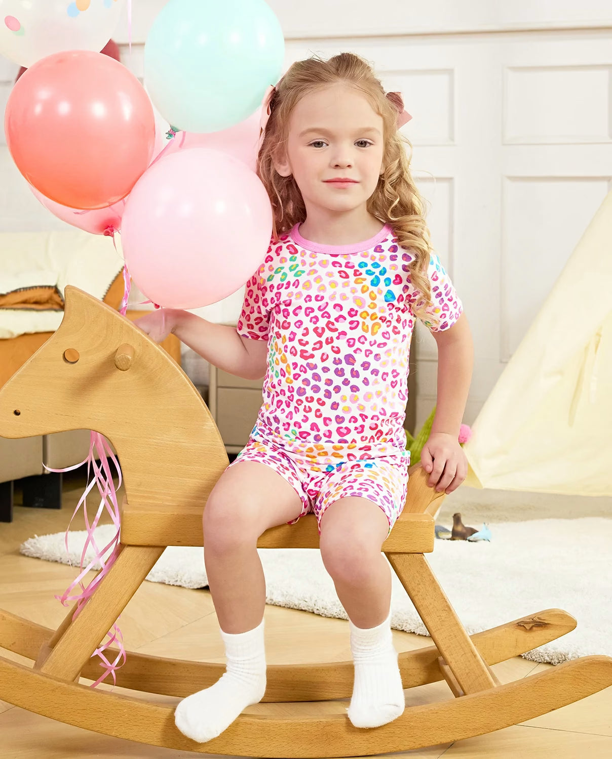 Heart Leopard Short Two-Piece Pajama Set, heart leopard bamboo short two piece pjs lifestyle 02