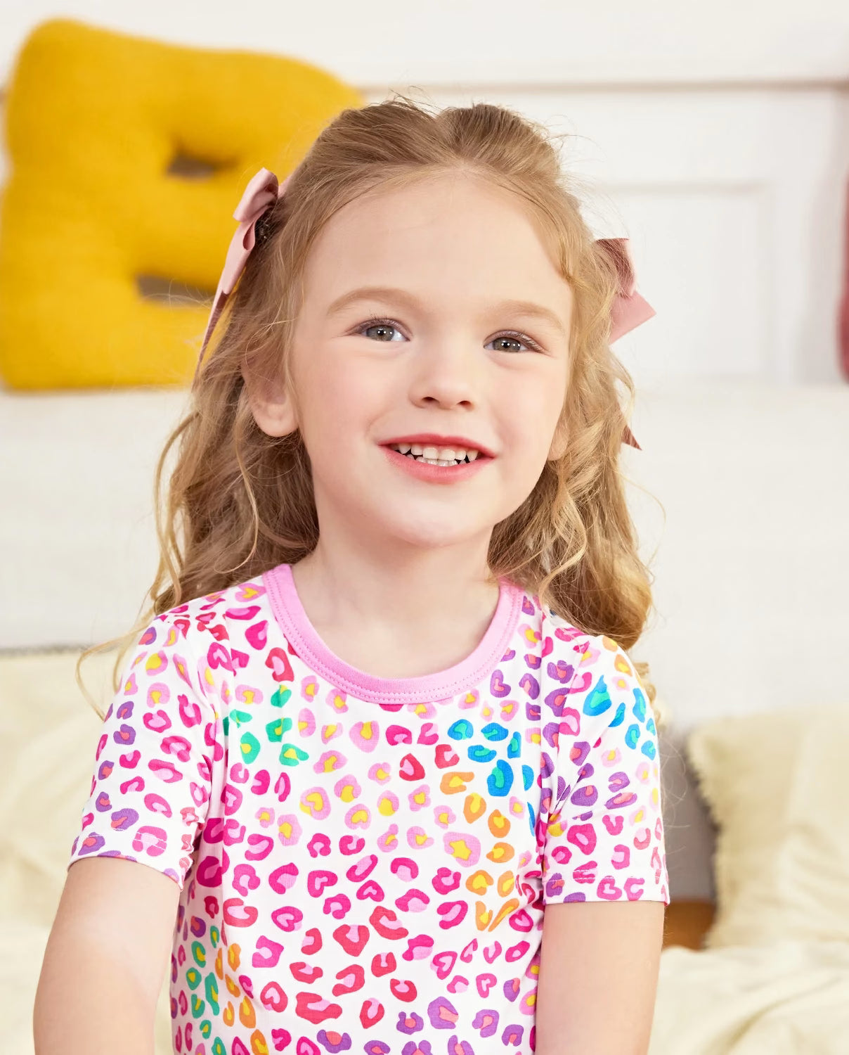 Heart Leopard Short Two-Piece Pajama Set, heart leopard bamboo short two piece pjs lifestyle 04