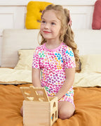 Heart Leopard Short Two-Piece Pajama Set, heart leopard bamboo short two piece pjs lifestyle 05