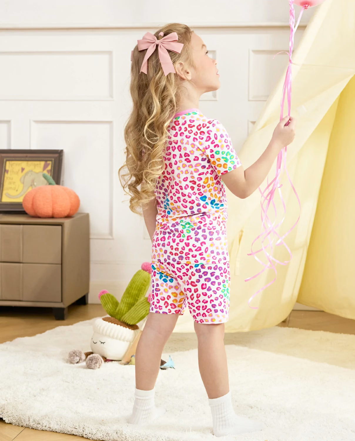 Heart Leopard Short Two-Piece Pajama Set, heart leopard bamboo short two piece pjs lifestyle 06