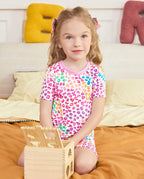 Heart Leopard Short Two-Piece Pajama Set, heart leopard bamboo short two piece pjs lifestyle 09