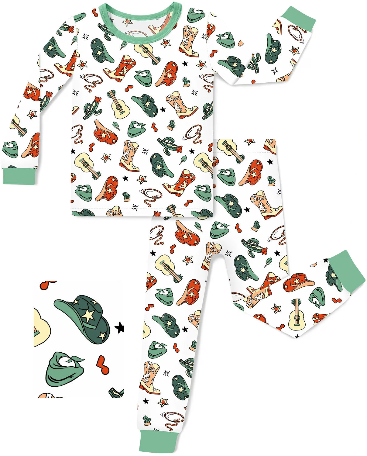 Howdy Cowboy Long Two-Piece Pajama Set, howdy cowboy bamboo long two piece pajama set main