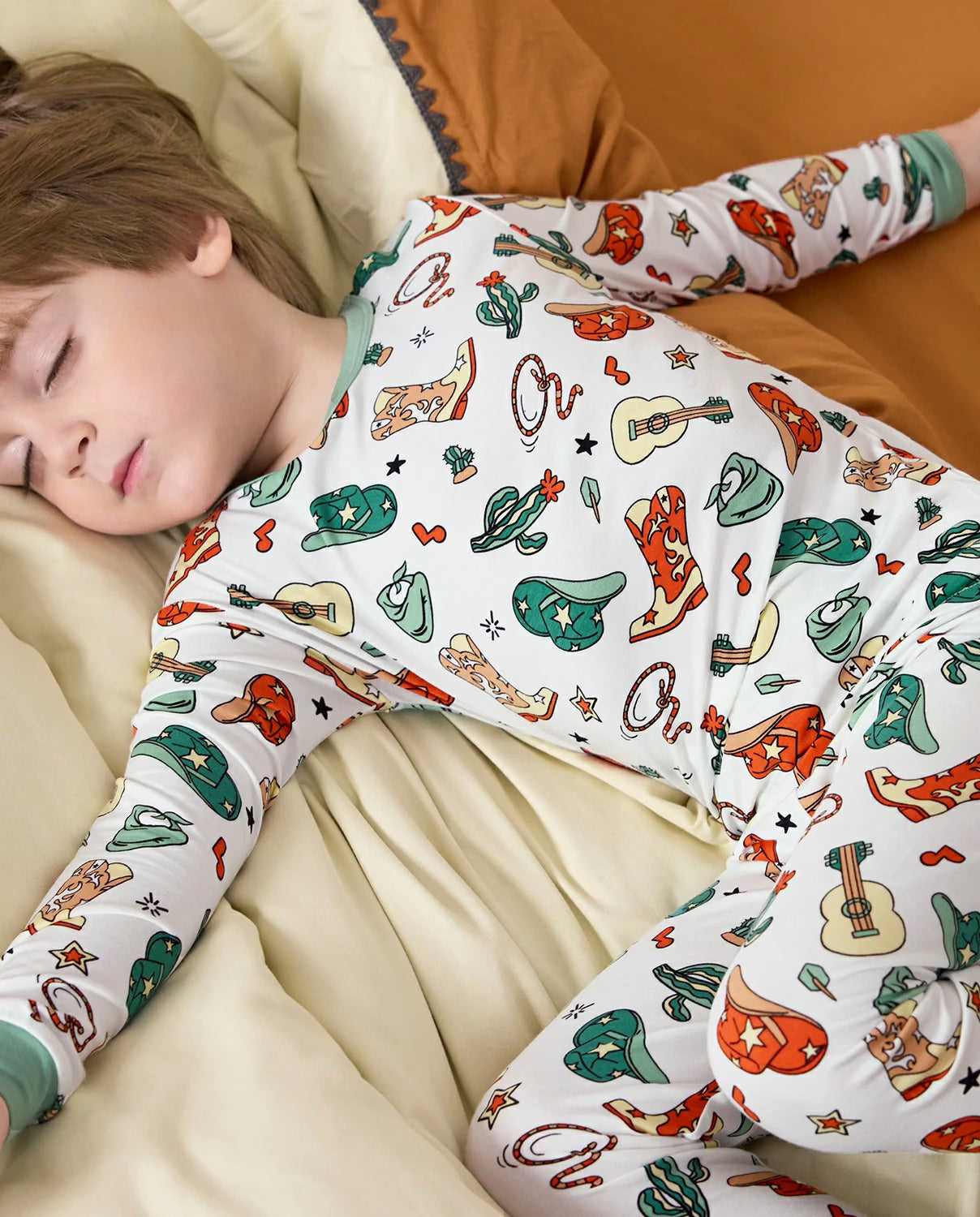 Howdy Cowboy Long Two-Piece Pajama Set, howdy cowboy bamboo long two piece pjs lifestyle 03