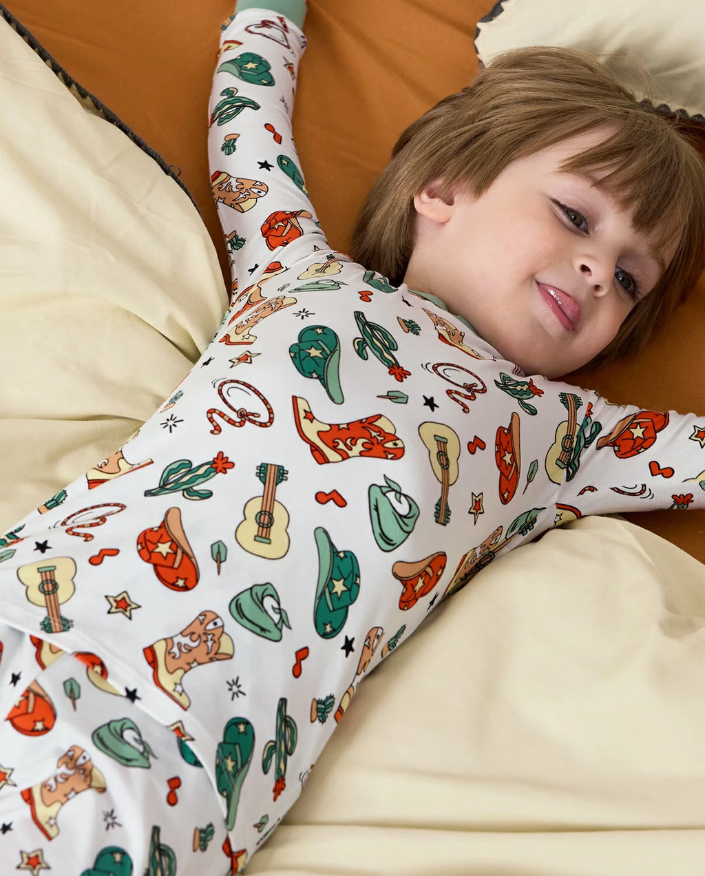 Howdy Cowboy Long Two-Piece Pajama Set, howdy cowboy bamboo long two piece pjs lifestyle 09