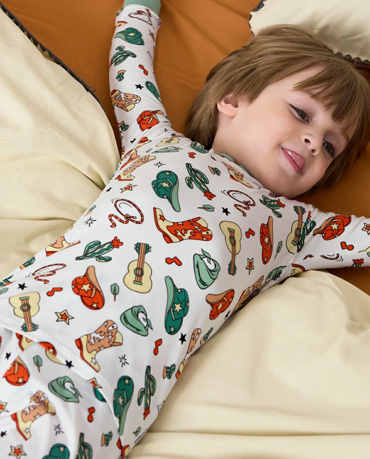Howdy Cowboy Long Two-Piece Pajama Set, howdy cowboy bamboo long two piece pjs lifestyle 09