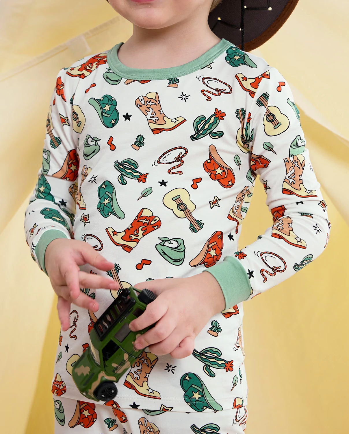 Howdy Cowboy Long Two-Piece Pajama Set, howdy cowboy bamboo long two piece pjs lifestyle 12