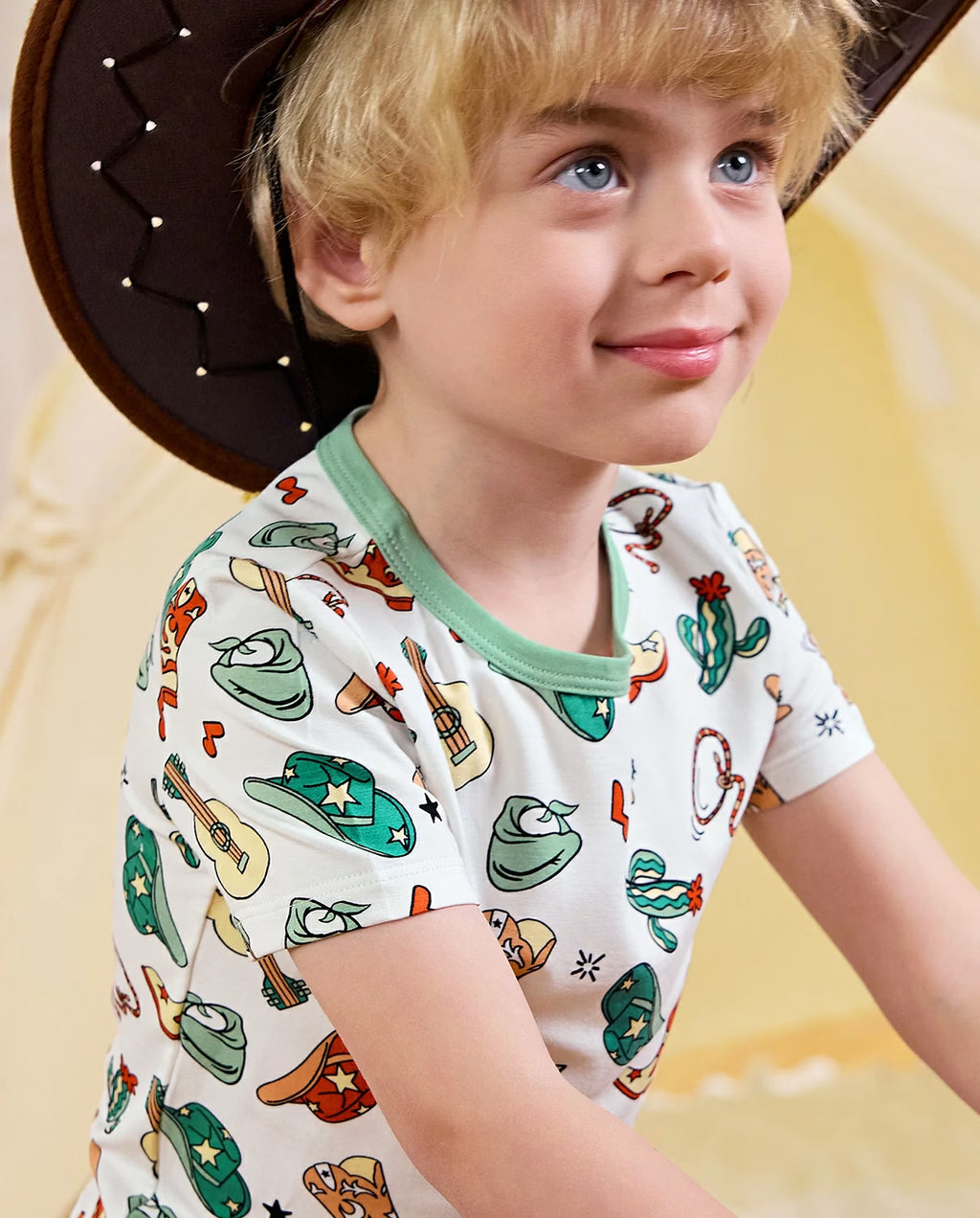 Howdy Cowboy Short Two-Piece Pajama Set, howdy cowboy bamboo short two piece pjs lifestyle 06
