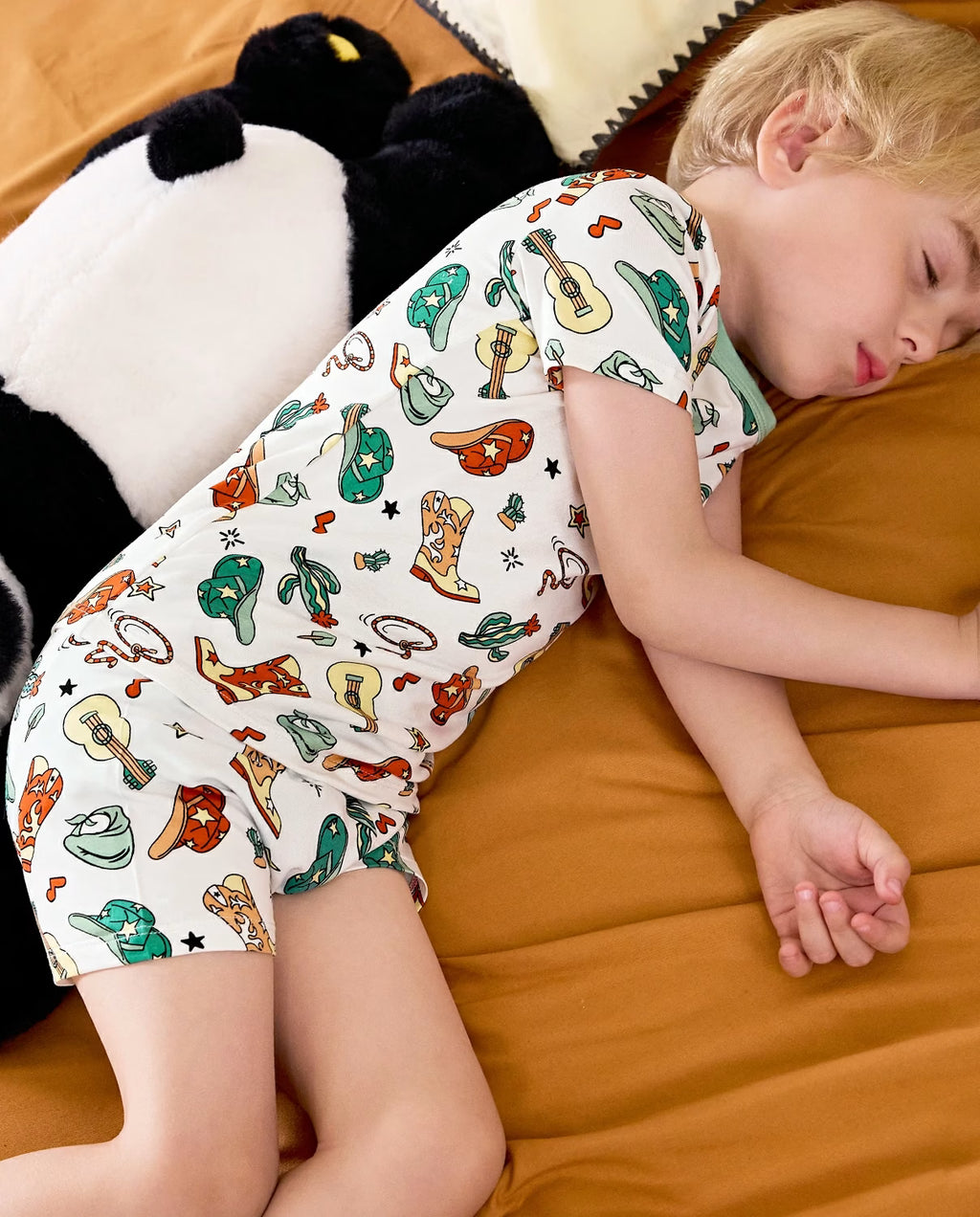 Howdy Cowboy Short Two-Piece Pajama Set, howdy cowboy bamboo short two piece pjs lifestyle 08