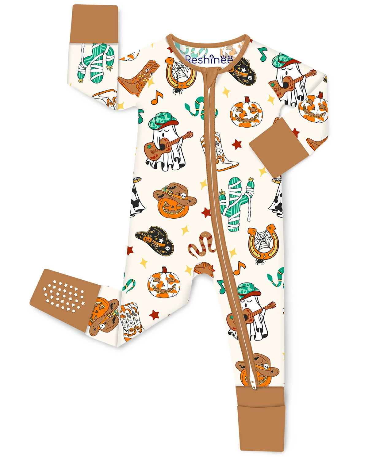 Howdy Halloween Bamboo Zippy with western ghost pumpkin and cowboy print