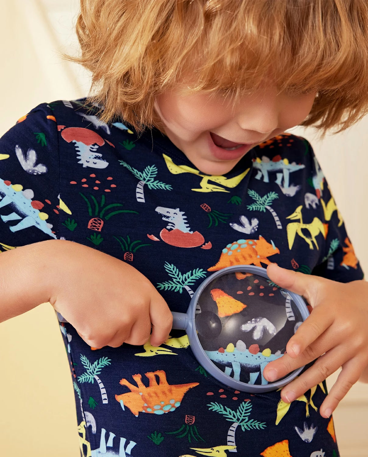 Jurassic Jamboree Short Two-Piece Pajama Set, jurassic jamboree bamboo long two piece pjs lifestyle 01