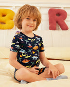 Jurassic Jamboree Short Two-Piece Pajama Set, jurassic jamboree bamboo long two piece pjs lifestyle 06