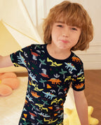 Jurassic Jamboree Short Two-Piece Pajama Set, jurassic jamboree bamboo long two piece pjs lifestyle 07