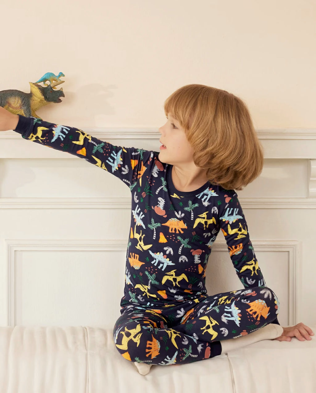 Jurassic Jamboree Long Two-Piece Pajama Set, jurassic jamboree bamboo two piece pjs lifestyle 3