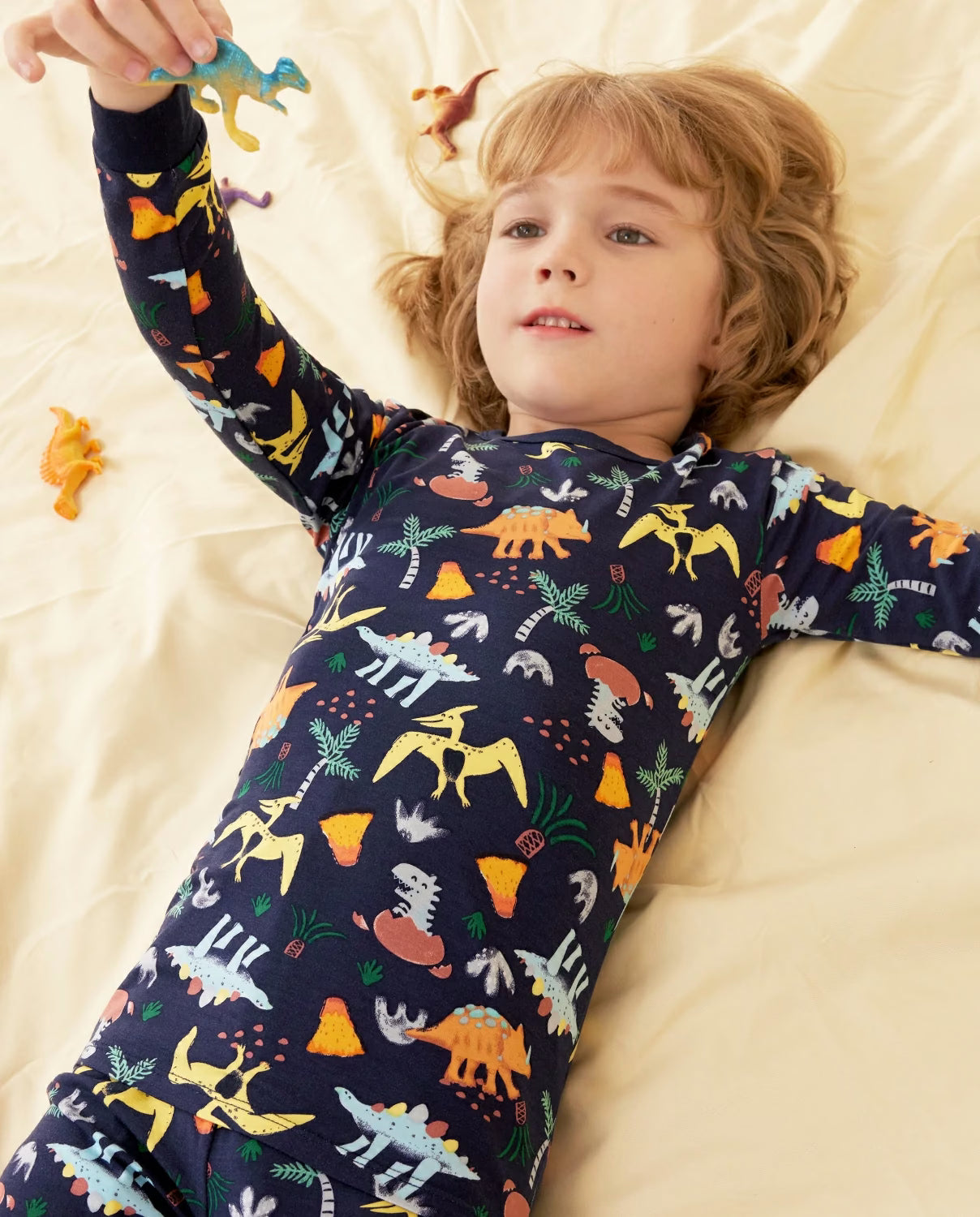 Jurassic Jamboree Long Two-Piece Pajama Set, jurassic jamboree bamboo two piece pjs lifestyle 4