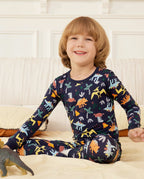 Jurassic Jamboree Long Two-Piece Pajama Set, jurassic jamboree bamboo two piece pjs lifestyle 5
