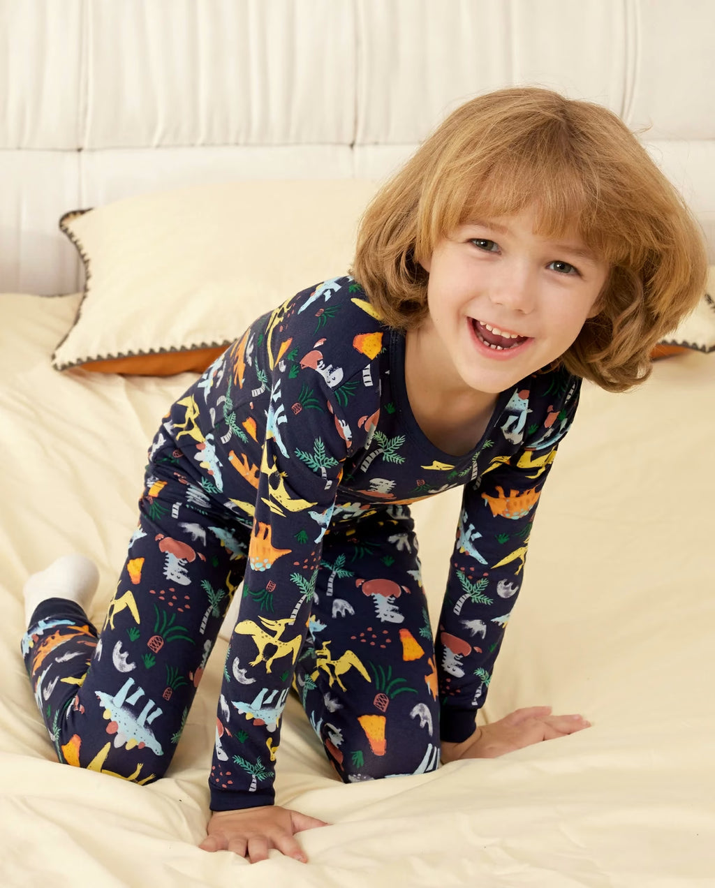 Jurassic Jamboree Long Two-Piece Pajama Set, jurassic jamboree bamboo two piece pjs lifestyle 7