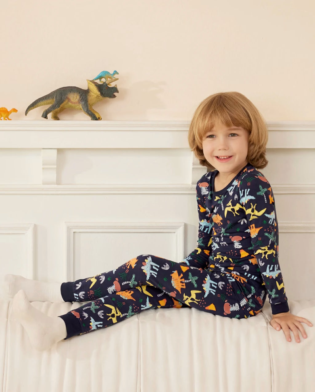 Jurassic Jamboree Long Two-Piece Pajama Set, jurassic jamboree bamboo two piece pjs lifestyle 8