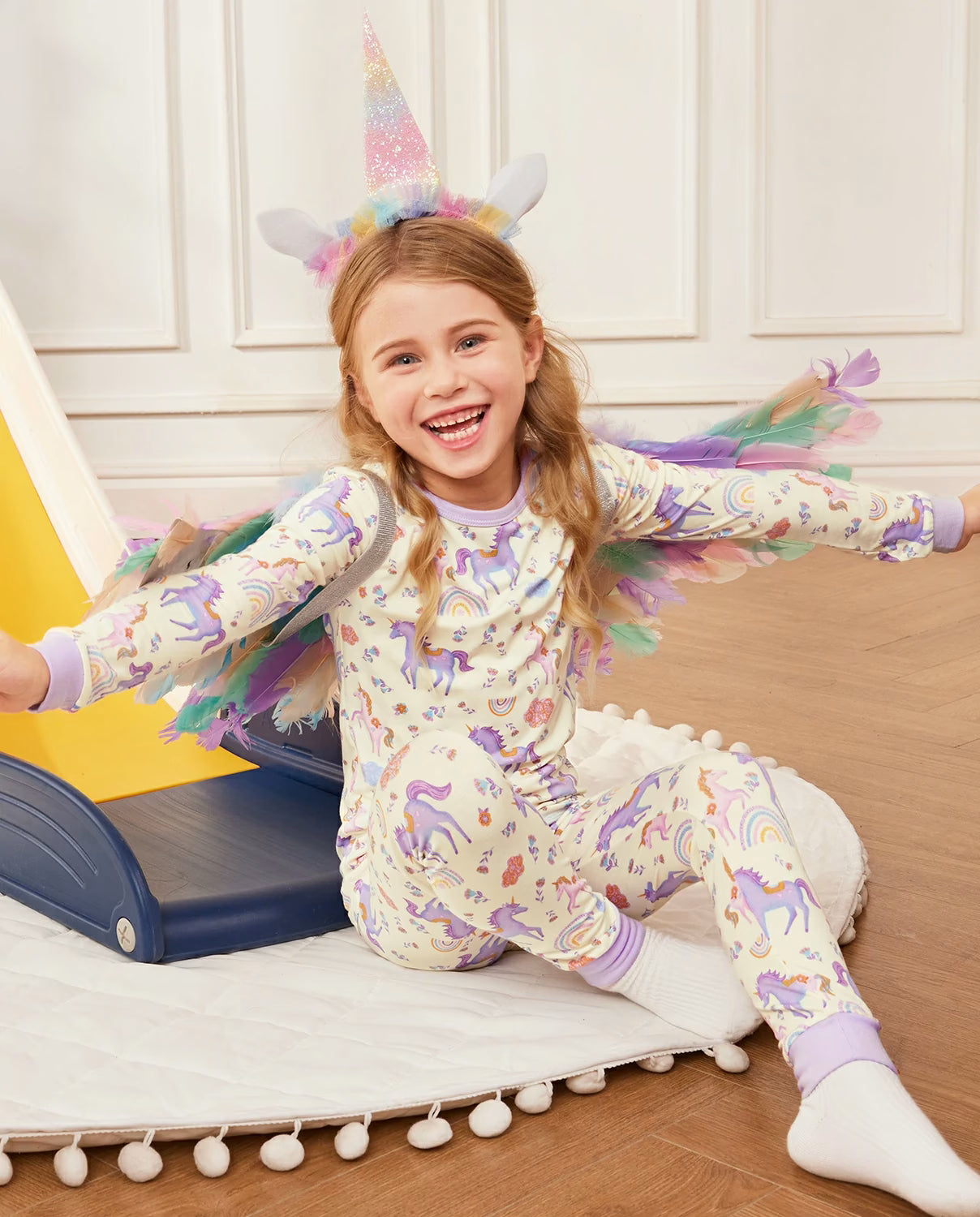 Lavender Unicorn Long Two-Piece Pajama Set, lavender unicorn bamboo two piece pjs lifestyle 5