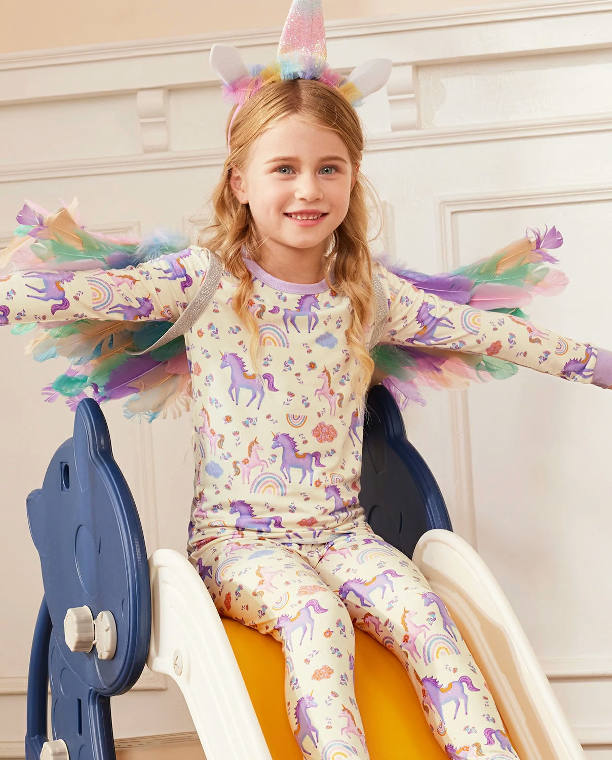 Lavender Unicorn Long Two-Piece Pajama Set, lavender unicorn bamboo two piece pjs lifestyle 6