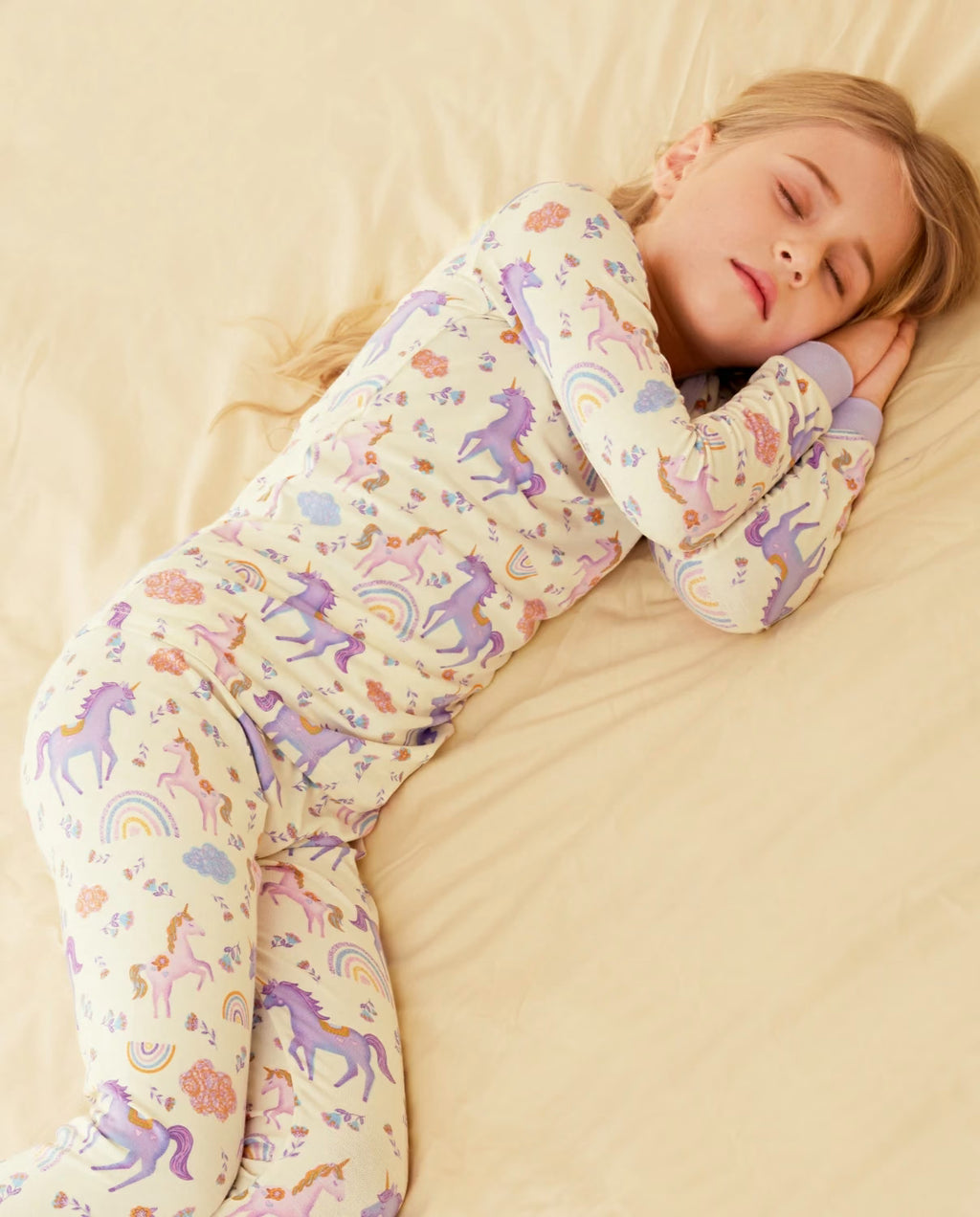 Lavender Unicorn Long Two-Piece Pajama Set, lavender unicorn bamboo two piece pjs lifestyle 7