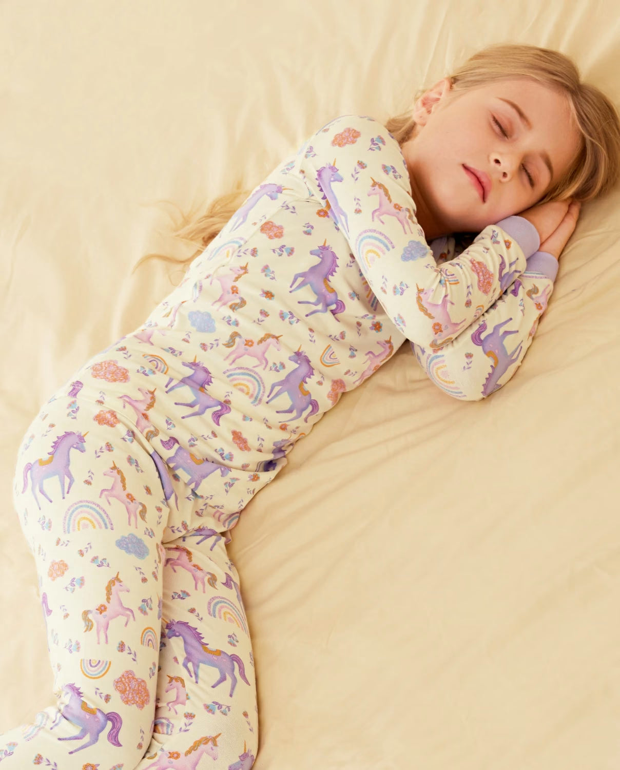 Lavender Unicorn Long Two-Piece Pajama Set, lavender unicorn bamboo two piece pjs lifestyle 7