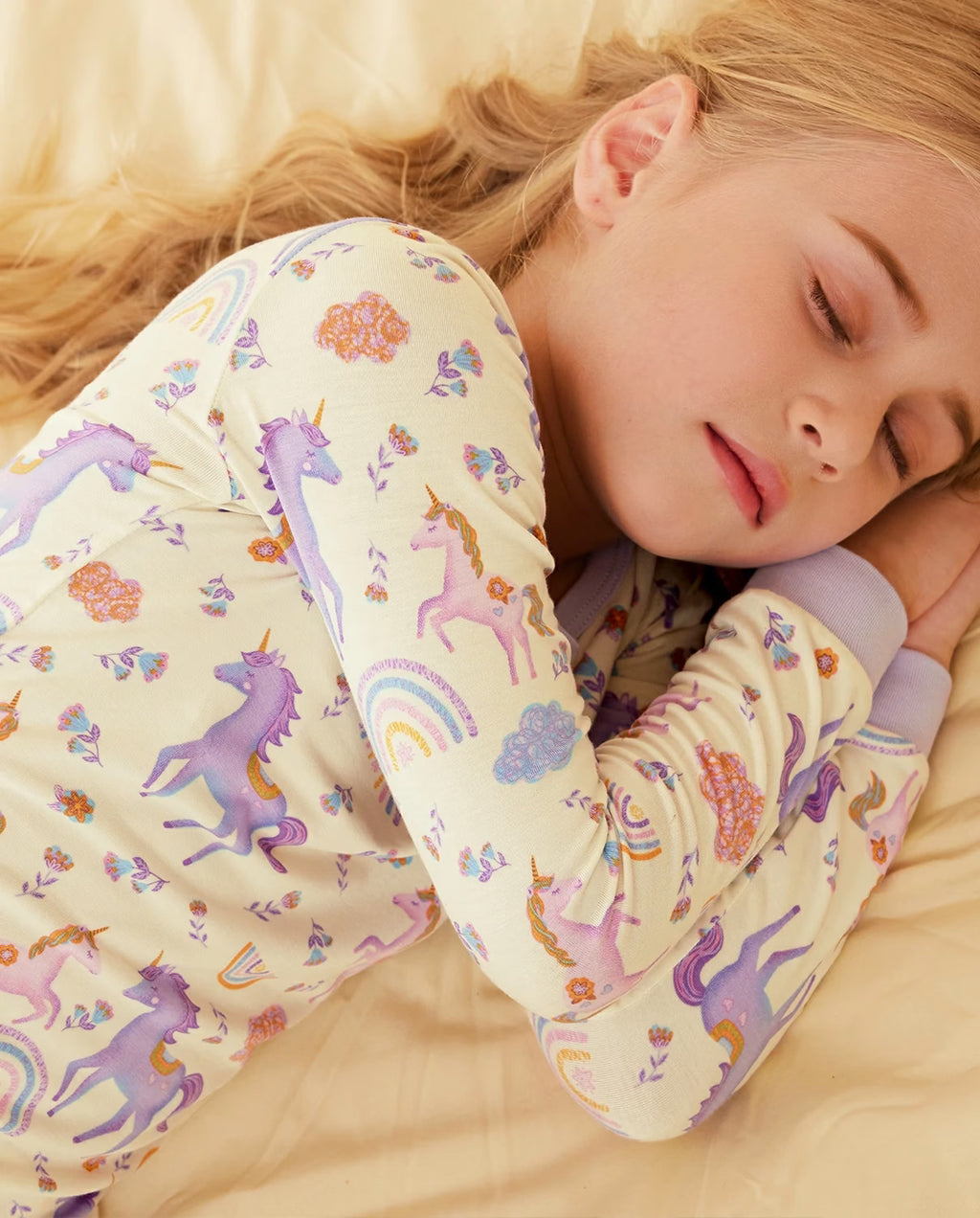 Lavender Unicorn Long Two-Piece Pajama Set, lavender unicorn bamboo two piece pjs lifestyle 8