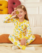 Lemon Tree Long Two-Piece Pajama Set, lemon tree bamboo two piece pjs lifestyle 2
