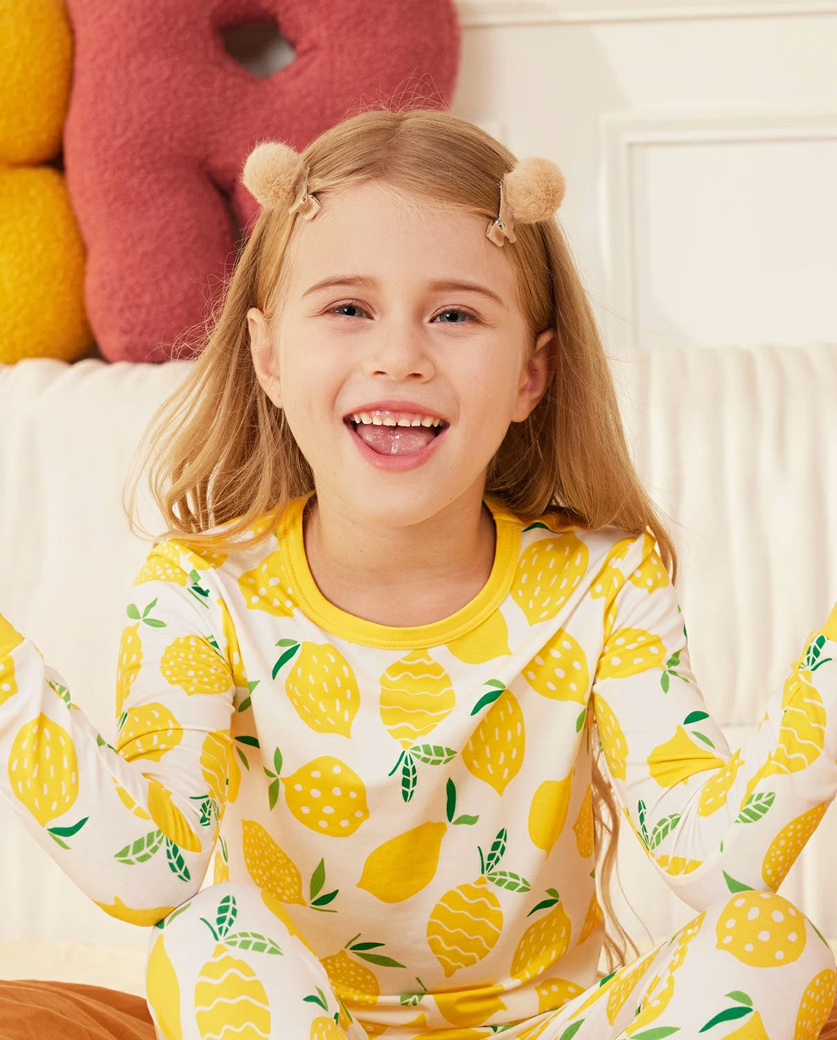 Lemon Tree Long Two-Piece Pajama Set, lemon tree bamboo two piece pjs lifestyle 5